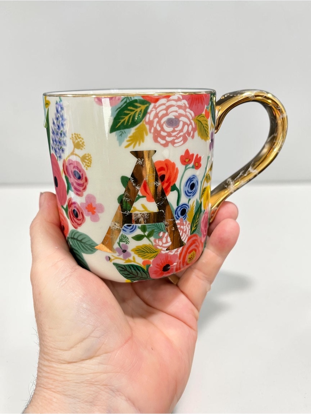 RIFLE PAPER CO. for ANTHROPOLOGIE Garden Party Floral Monogram Mug - Letter A